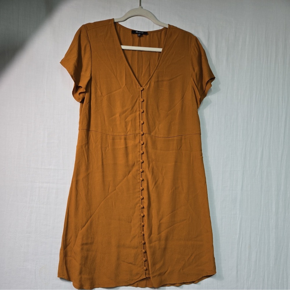 Madewell Burnt Orange Viscose Short Sleeve Button-Front A-Line Dress Women's S